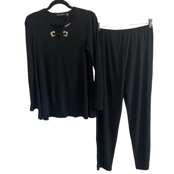 NWT NINA LEONARD Slim Fit Top & Pants Set Stretch Jersey Knit Size S - Picture 2 of 8